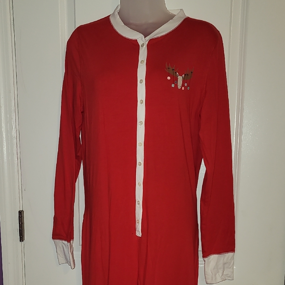 J. Crew Red Women's One Piece Reindeer Pajamas Sz: L - Picture 5 of 8